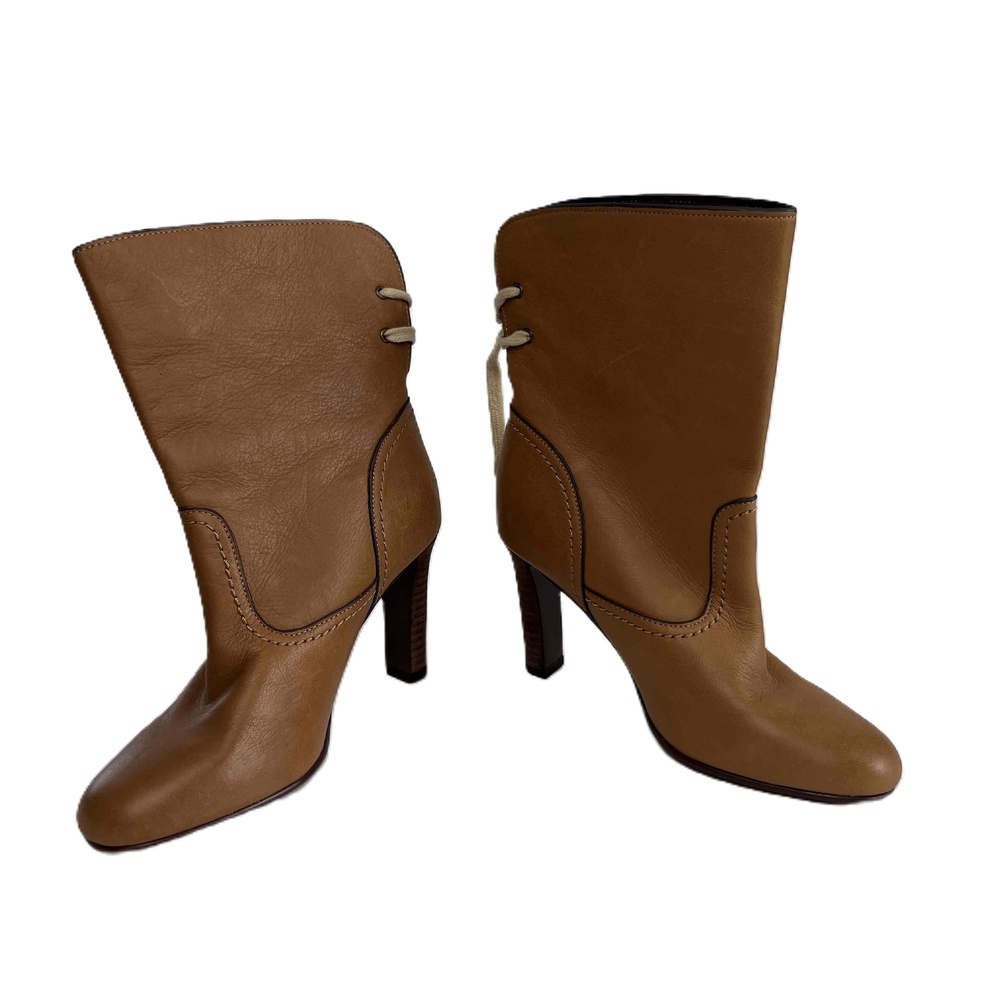 See By Chloe Lara Split Shaft Ankle Boots Lace Up Heeled Leather Brown Sz 37 NWT - Picture 4 of 11